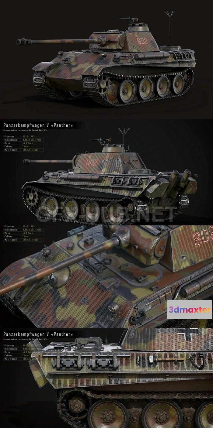 1188186 - PBR Game 3D Model - PZV Panther Tank