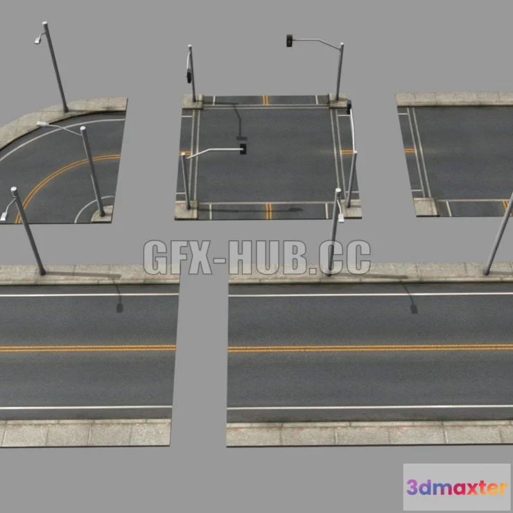 1188366 - PBR Game 3D Model - Road Pack