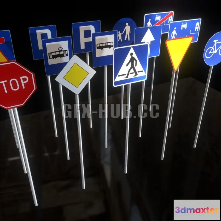 1188368 - PBR Game 3D Model - Road Signs asset low-poly