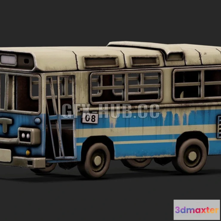 1188448 - PBR Game 3D Model - Ruined Bus