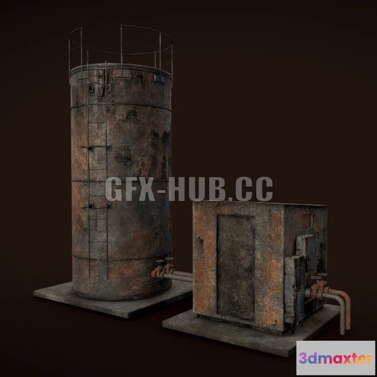 1188468 - PBR Game 3D Model - Rusted liquid tank