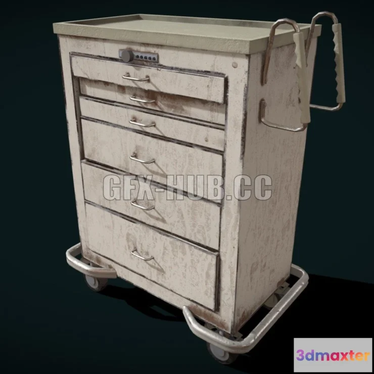 1188480 - PBR Game 3D Model - Rusty medical cart