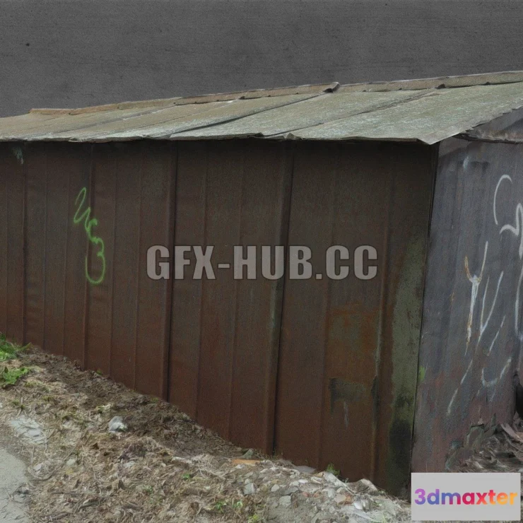 1188482 - PBR Game 3D Model - Rusty Metal Garage