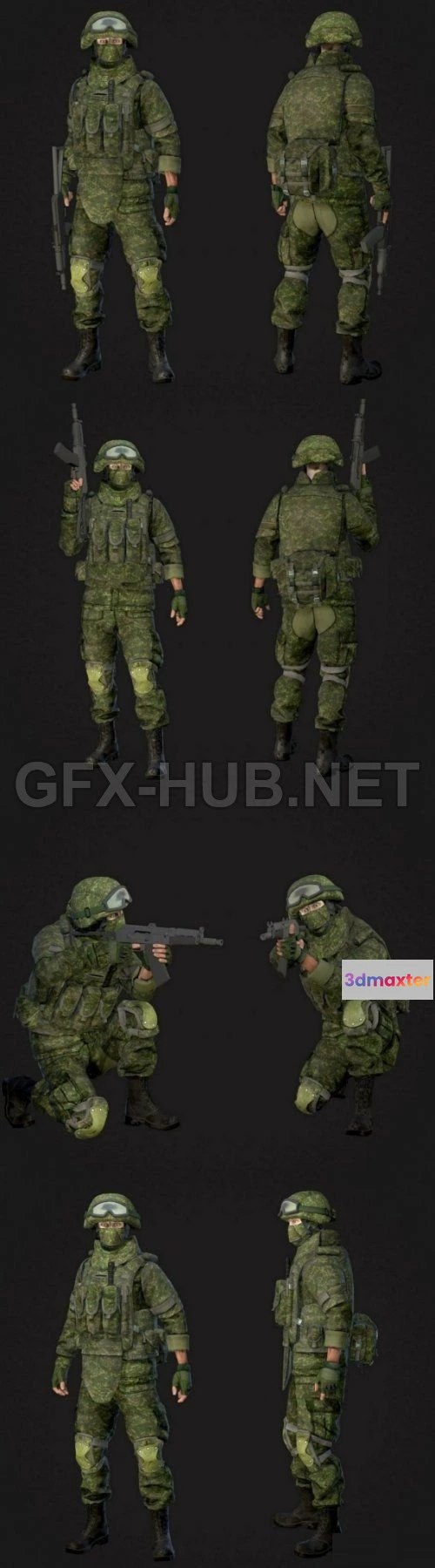 1188874 - PBR Game 3D Model - Soldier in equipment