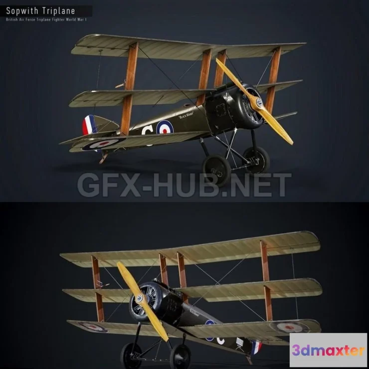 1188896 - PBR Game 3D Model - Sopwith Triplane GameReady model