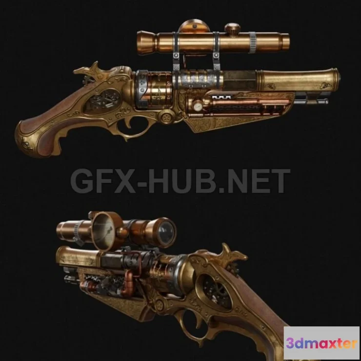 1189044 - PBR Game 3D Model - Steam Punk Gun