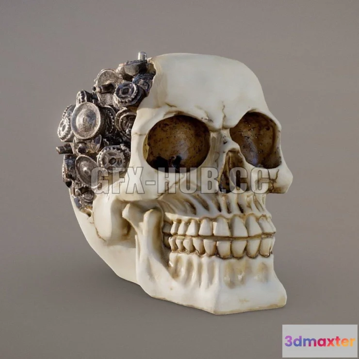 1189056 - PBR Game 3D Model - Steampunk Cyborg Skull