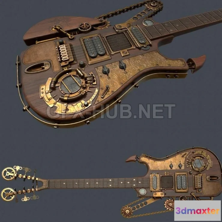 1189062 - PBR Game 3D Model - Steampunk guitar