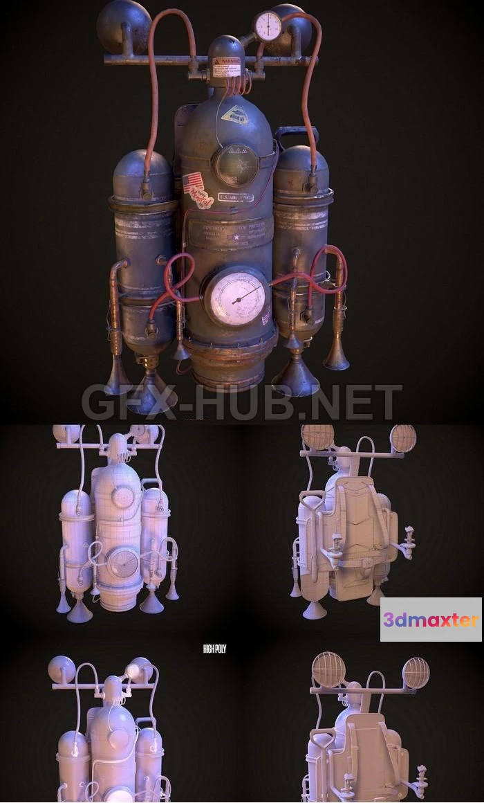 1189066 - PBR Game 3D Model - Steampunk Military Jetpack