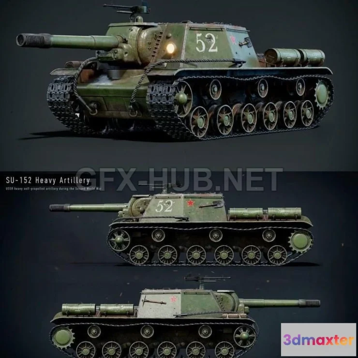 1189144 - PBR Game 3D Model - SU152 Soviet Tank PBR