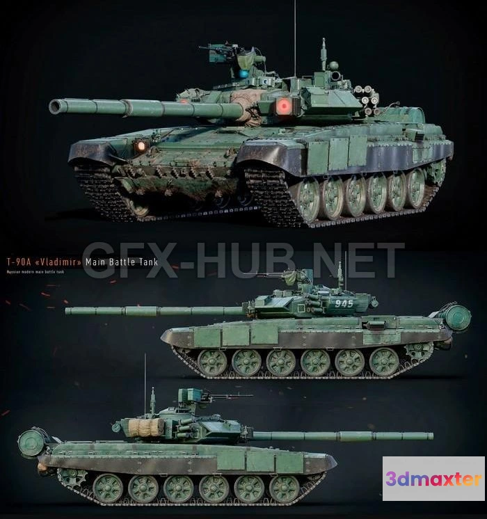1189210 - PBR Game 3D Model - T-90A MBT Tank