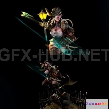 1189326 - PBR Game 3D Model - The Hunter Girl PBR