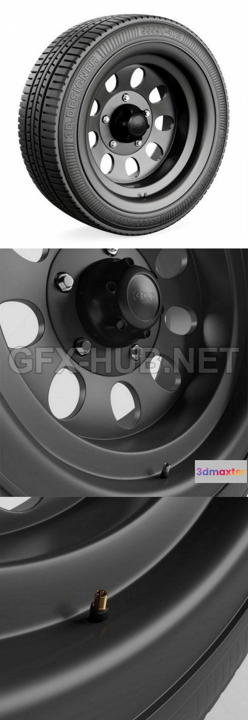 1189390 - PBR Game 3D Model - Tire And Car Rim