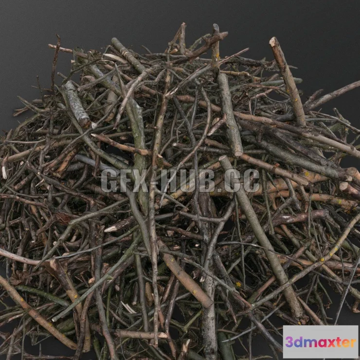 1189444 - PBR Game 3D Model - Tree branches pile