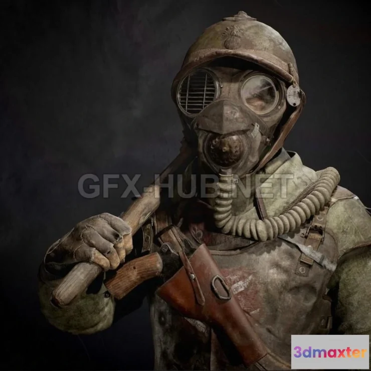 1189448 - PBR Game 3D Model - Trench Raider Bust