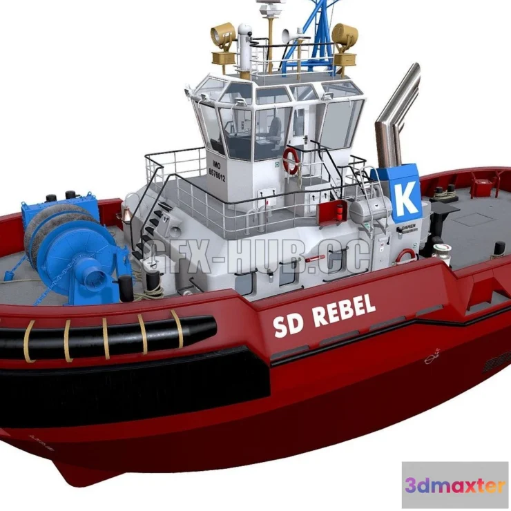 1189472 - PBR Game 3D Model - Tugboat ASD 2810 red