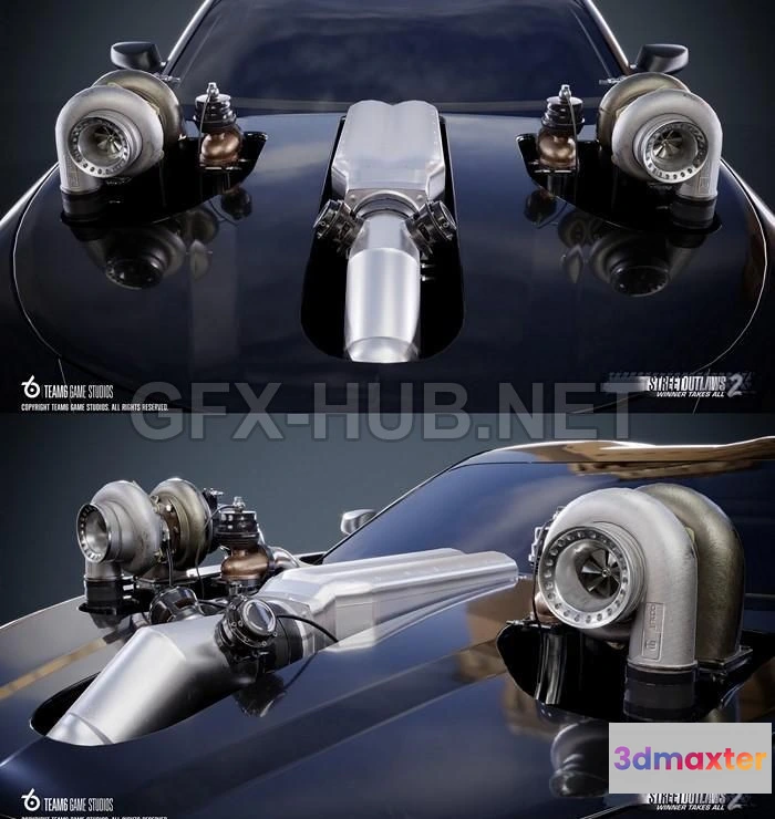 1189492 - PBR Game 3D Model - TwinTurbo Engine