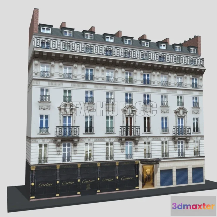 1189502 - PBR Game 3D Model - Typical Parisian Apartment Building