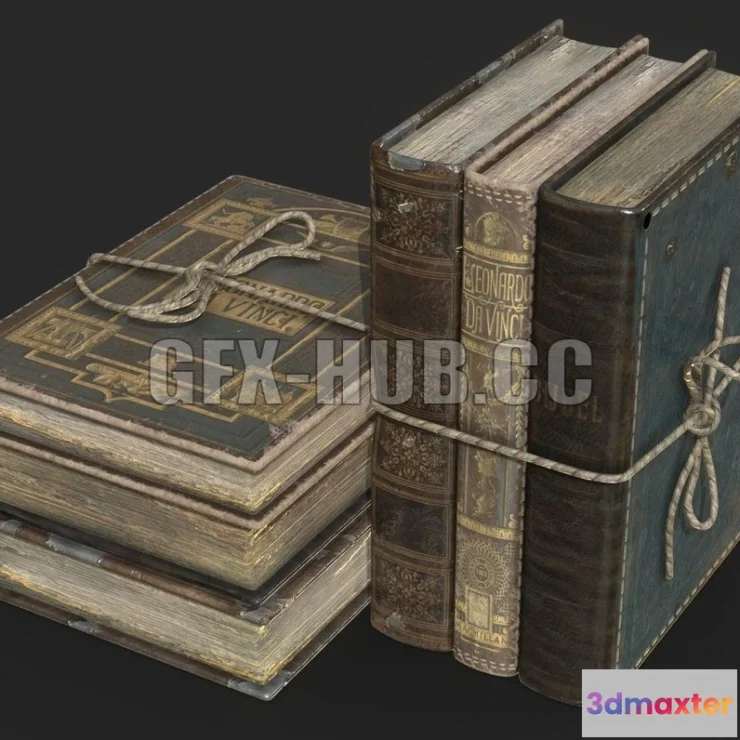 1189642 - PBR Game 3D Model - Vintage Books PBR