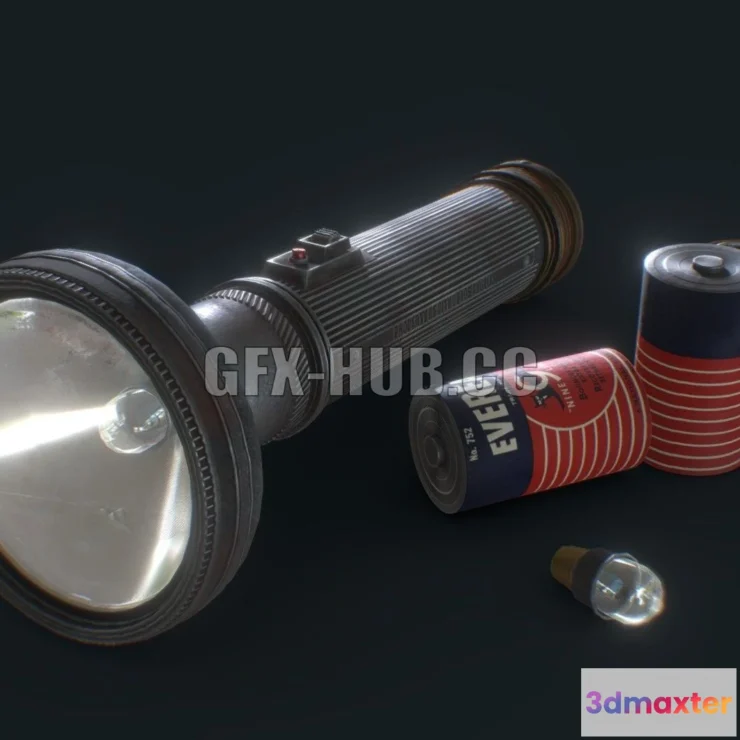 1189672 - PBR Game 3D Model - Vintage Police Flashlight with Batteries