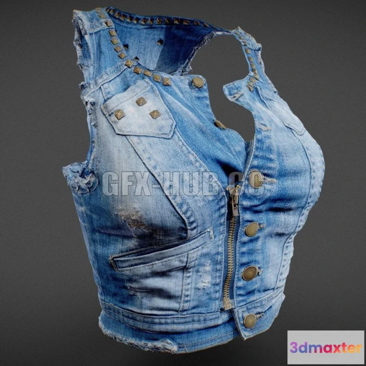 1189692 - PBR Game 3D Model - Vintage Top Jeans Studs