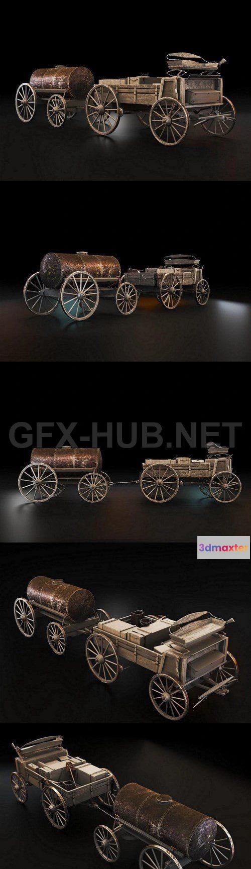 1189726 - PBR Game 3D Model - Waggon with Barrel -