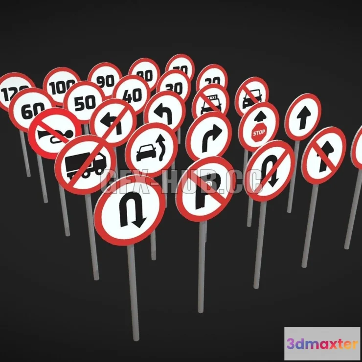 1189762 - PBR Game 3D Model - Warning traffic signs