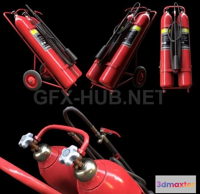 1189812 - PBR Game 3D Model - Wheeled Fire Extinguisher