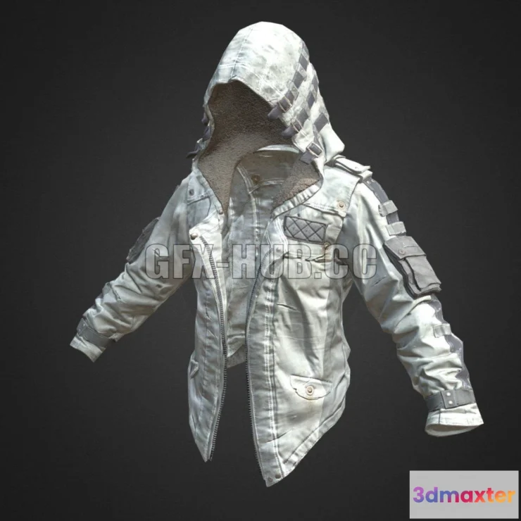 1189818 - PBR Game 3D Model - White Leather Hoodie