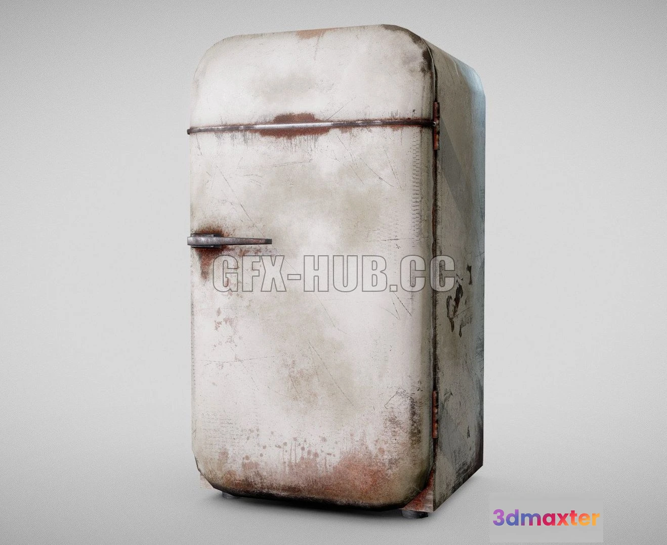 1189822 - PBR Game 3D Model - White vintage refrigerator old rusted fridge