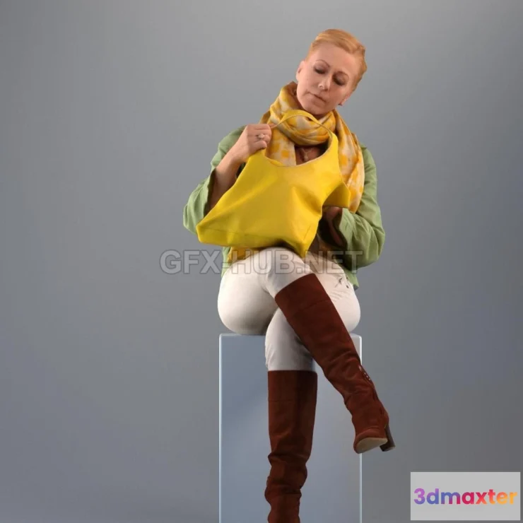 1189860 - PBR Game 3D Model - Woman Sitting Holding Bag