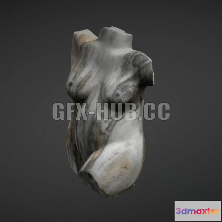 1189862 - PBR Game 3D Model - Woman Torso Sculpture in Stone