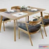 1189882 - PBR Game 3D Model - Wooden Dining Table and Chairs Set 1
