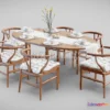 1189884 - PBR Game 3D Model - Wooden Dining Table and Chairs Set