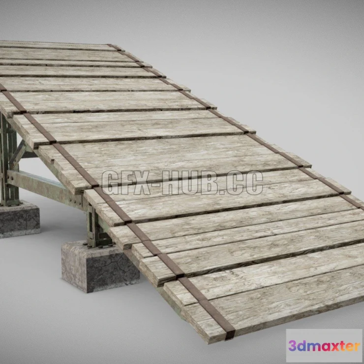 1189892 - PBR Game 3D Model - Wooden Trampolin springboard jumping