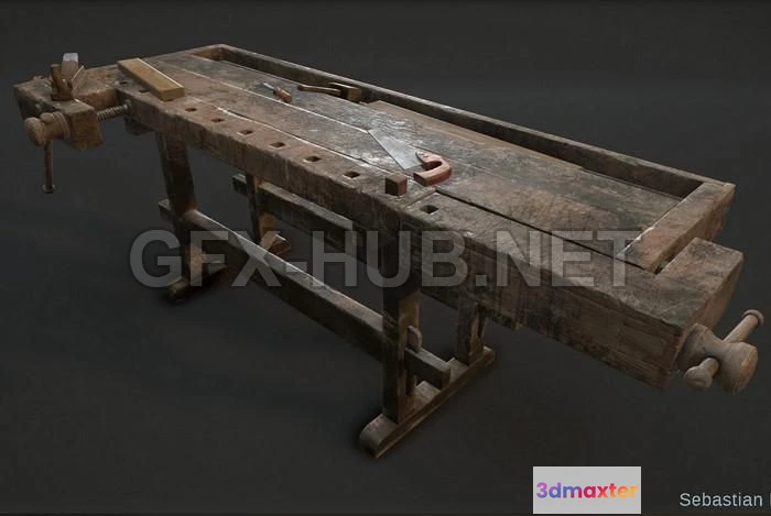 1189900 - PBR Game 3D Model - Woodworking workbench