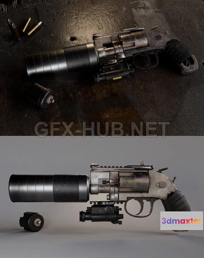 1189922 - PBR Game 3D Model - Wrecked Revolver