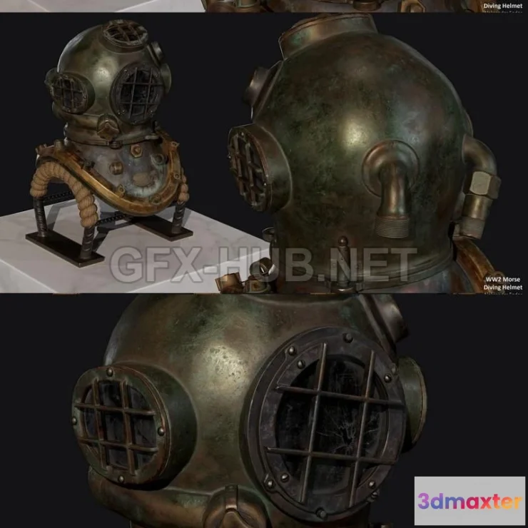 1189944 - PBR Game 3D Model - WW2 Scuba Diving Helmet