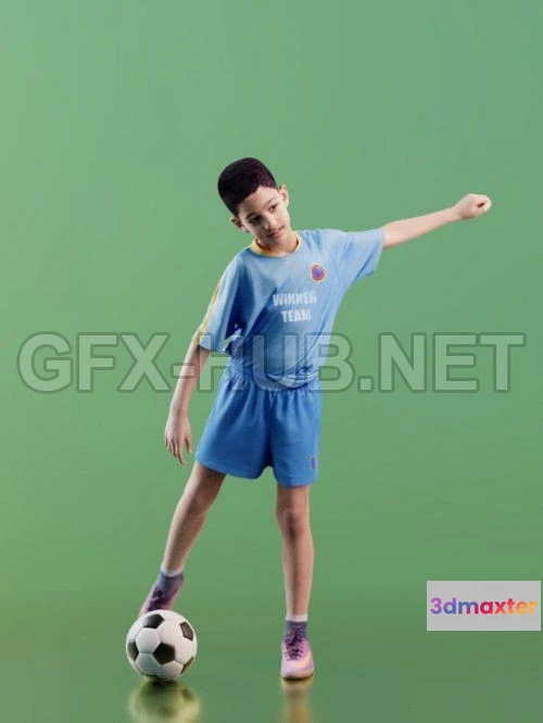 1189984 - PBR Game 3D Model - Young Boy Playing Football Scanned