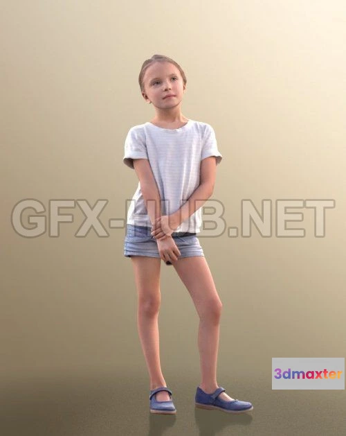 1189996 - PBR Game 3D Model - Young Girl Standing 02 Scanned (Vray)