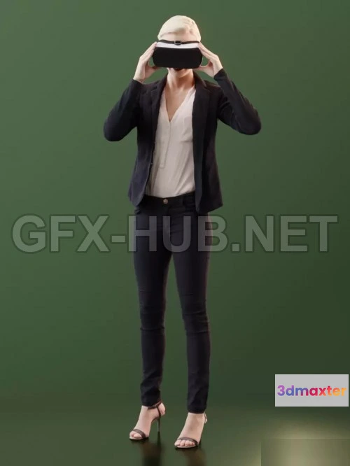 1190014 - PBR Game 3D Model - Young Woman using VR Headset Scanned