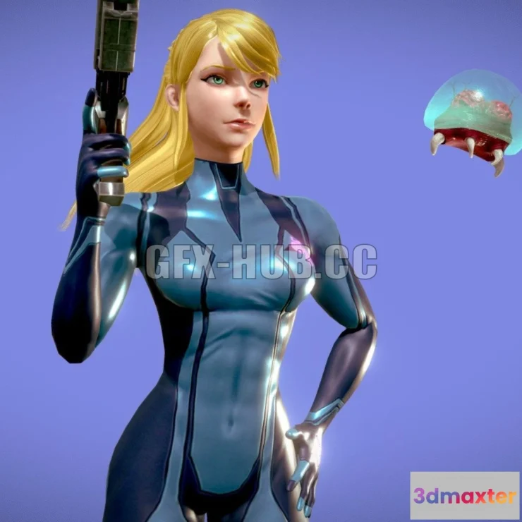 1190020 - PBR Game 3D Model - Zero Suit Samus and Baby Metroid