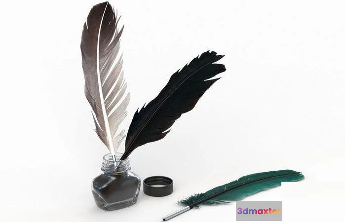 1519046 - PBR Game 3D Models - Bottle Ink with Feathers 3D Max