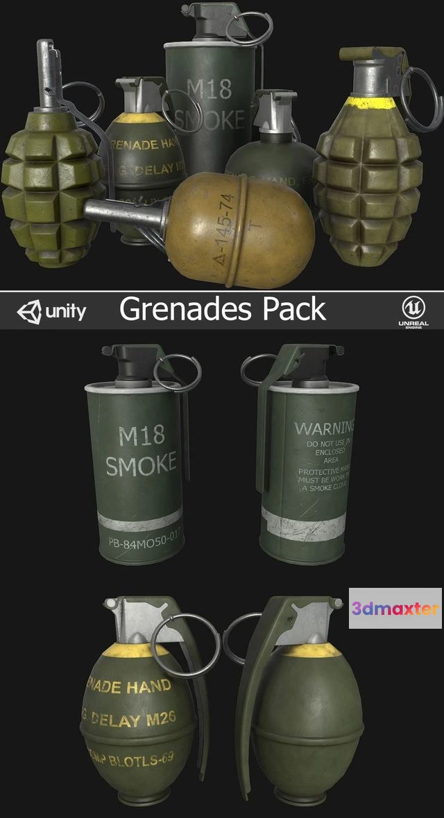 1519312 - PBR Game 3D Models - Grenades Pack 3D Max