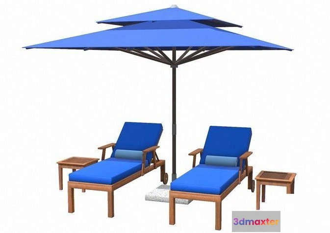 1519430 - PBR Game 3D Models - Lounge Chair and Umbrella 3D Max