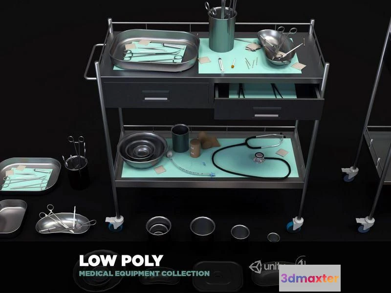 1519458 - PBR Game 3D Models - Medical Equipment Collection - Supply Cart 3D Max