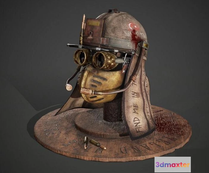 1519742 - PBR Game 3D Models - SALVAGED PROFESSIONAL WASTELAND HELMET 3D Max