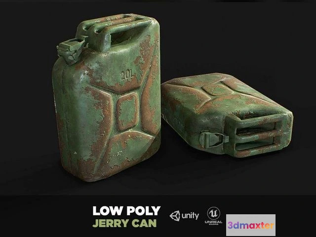 1519798 - PBR Game 3D Models - Steel Jerry Can Olive Green 20 Ltr 3D Max