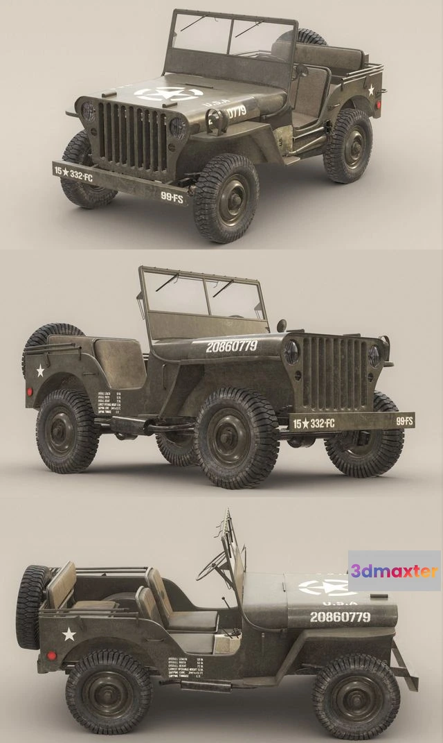 1519872 - PBR Game 3D Models - US Army Willys Jeep -B 3D Max