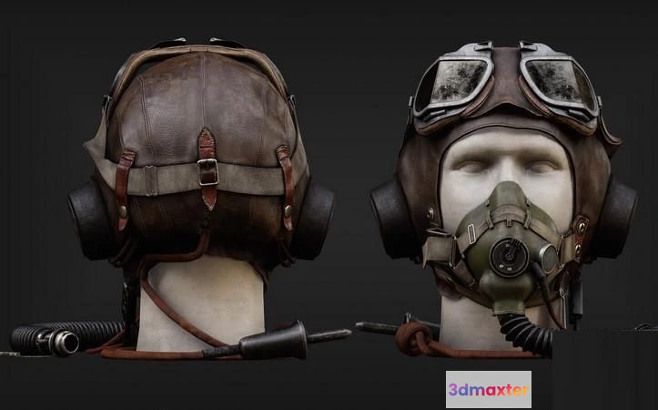 1519956 - PBR Game 3D Models - WW2 Pilot Helmet 3D Max